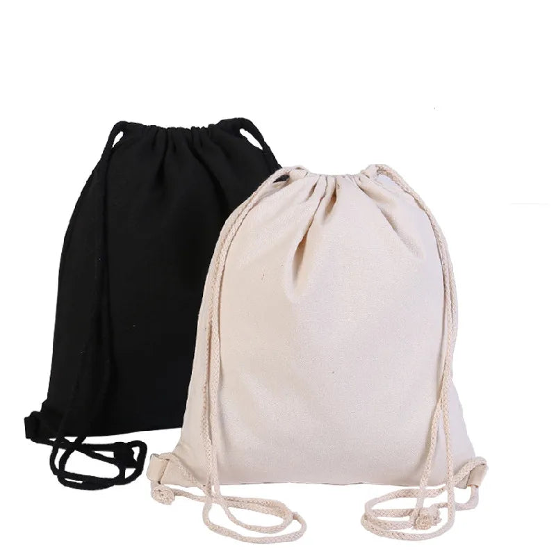 34x43cm Canvas Drawstring Backpack with Pockets