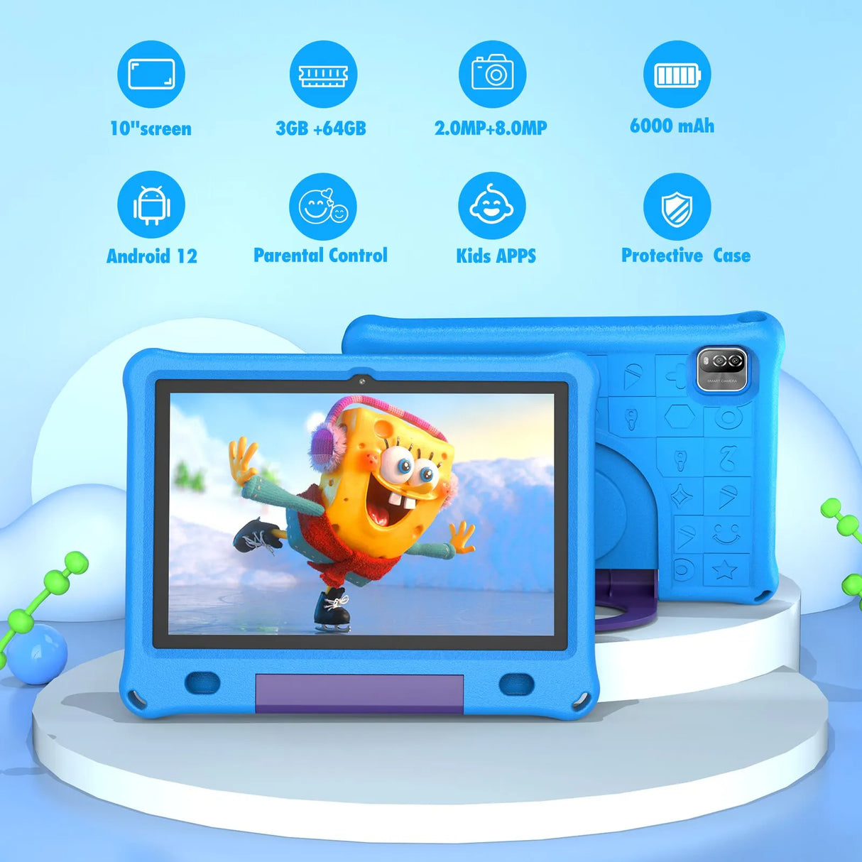 Pritom 10.1 Inch Kids Tablet Android 12 WIFI