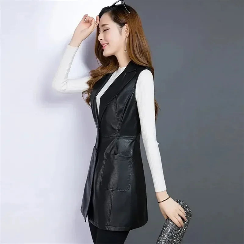 Faux Leather Vest Women's Clothing 2022 PU Autumn