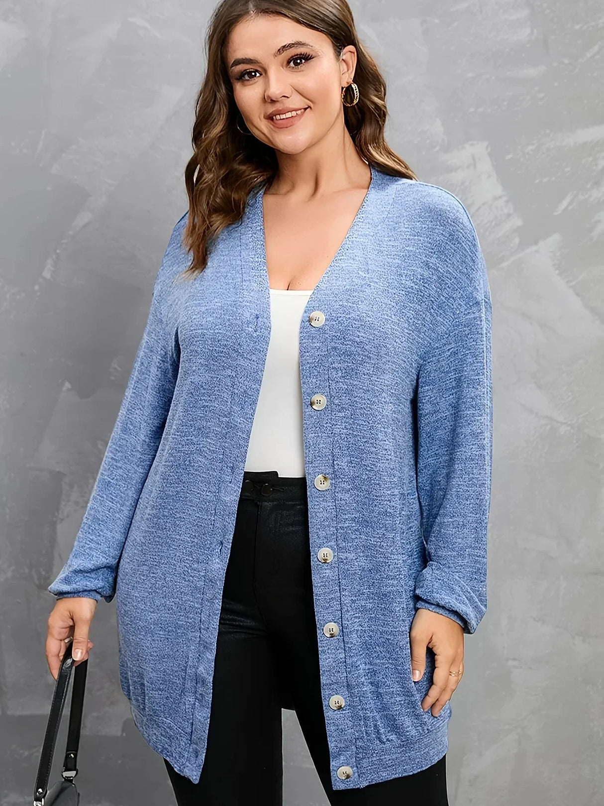 Plus Size Casual Cardigan, Women's Plus Heathered Button