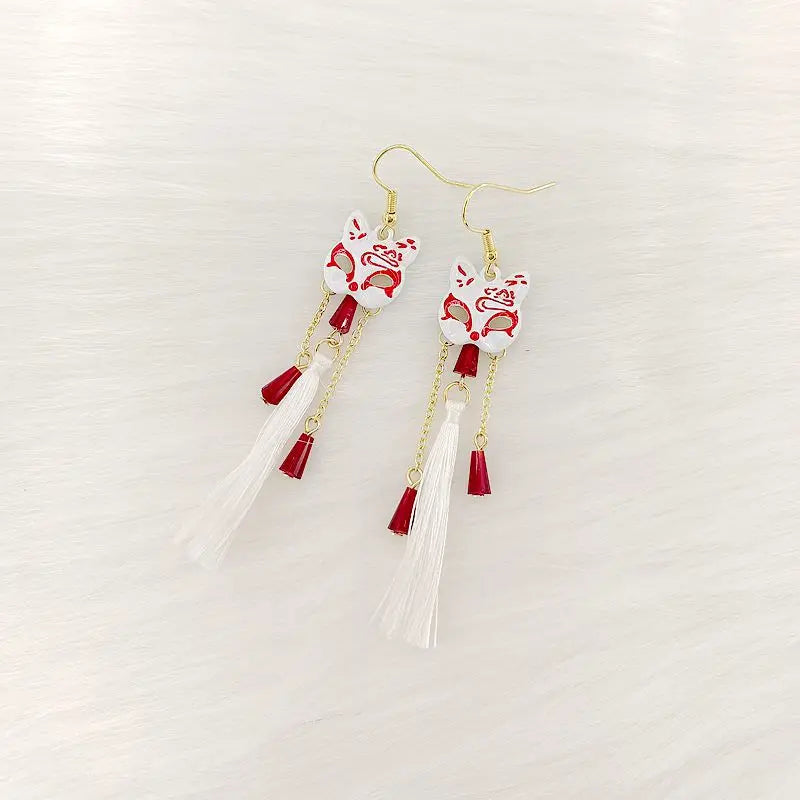 Vintage Fox Mask Earrings for Women Japanese Style