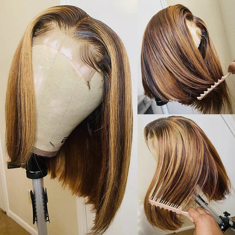 Highlight Straight Short Bob Wig 13x4 HD Transparent