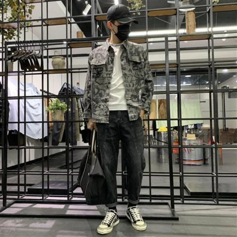 Men's Denim Jacket Long Shirt Wide Shoulders Fashion