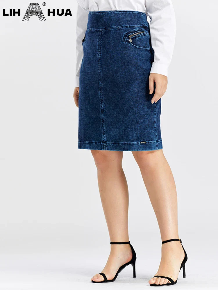 LIH HUA Womens Plus Size Denim Skirt Cotton