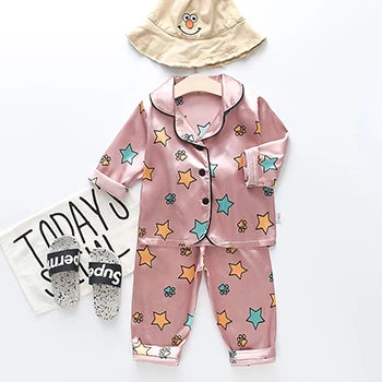 Toddler Girls Silk Satin Pajamas Sets Cartoon Kids