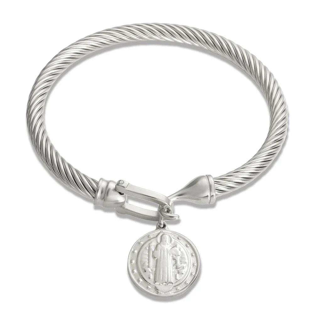 Saint Benedict Medal Charm Bracelet Stainless Steel Wire