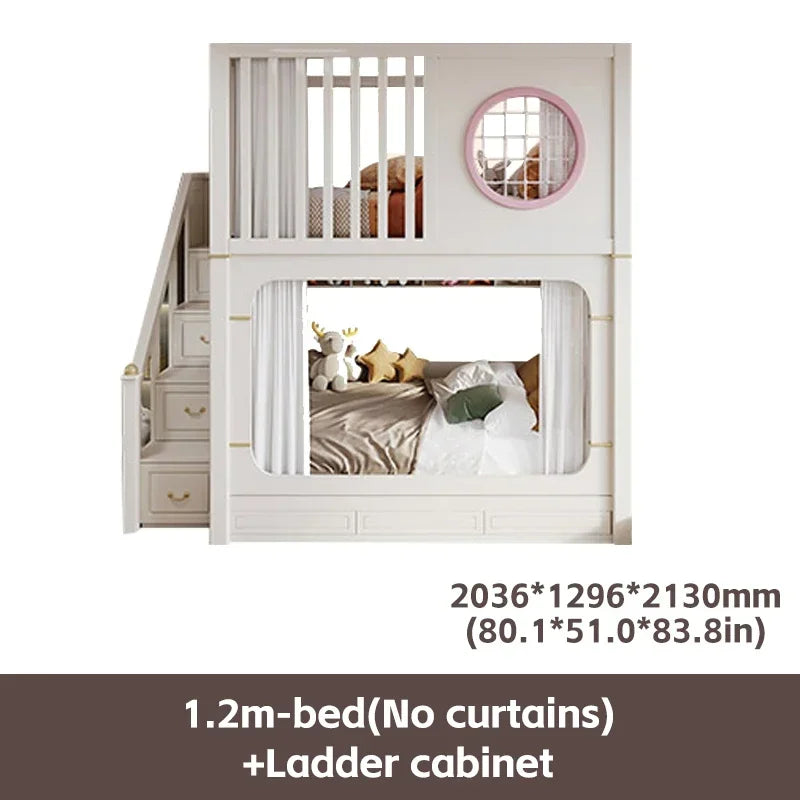 Modern High And Low Kids Bed With Ladder