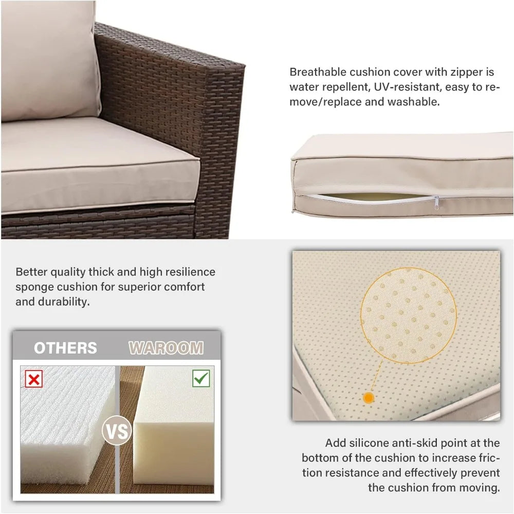 Outdoor Sofa with Non-Slip Beige Cushion, Patio Couch
