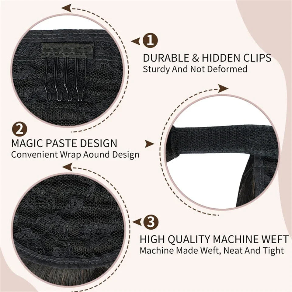 CATWO Ponytail Human Hair Wrap Around Bone Straight