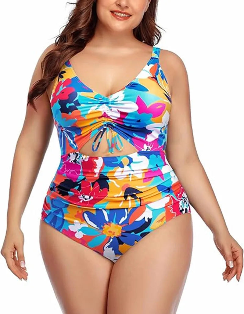One Piece Floral Printed Women Plus Size Swimsuits