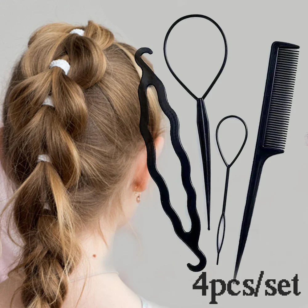 4pcsSet Women DIY Hair Tail Tools Donut Bun