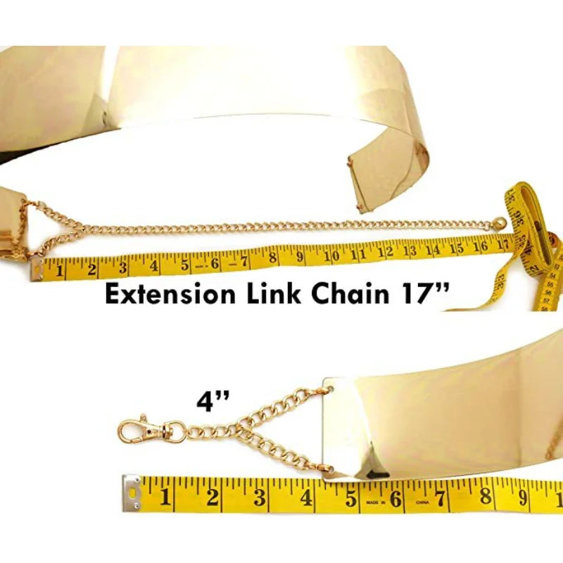 Women Fashion Adjustable Metal Belt Gold Silver Wide