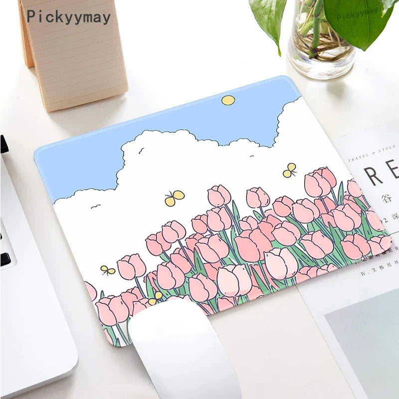 Small Mouse Pad Green Cute Flower Mousepad Kawaii