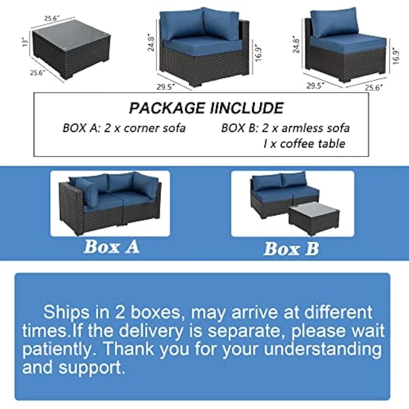 Shintenchi 5 Pieces Outdoor Patio Sectional Sofa Couch,