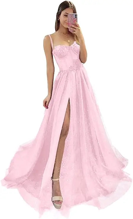 Shiny Tulle Evening Dress 2023 Sexy Black VNeck