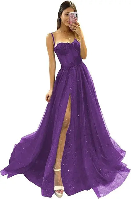 Shiny Tulle Evening Dress 2023 Sexy Black VNeck