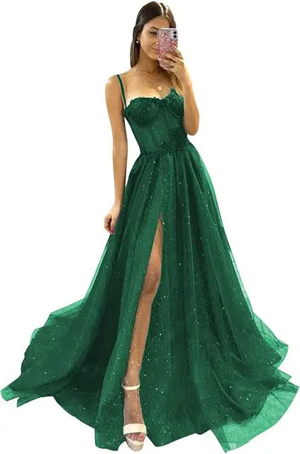 Shiny Tulle Evening Dress 2023 Sexy Black VNeck