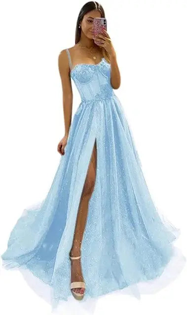 Shiny Tulle Evening Dress 2023 Sexy Black VNeck