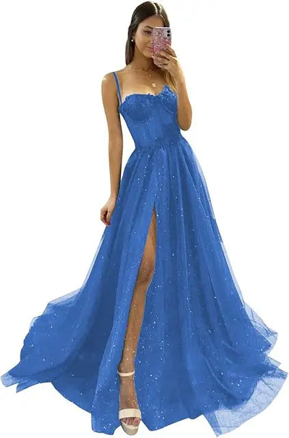 Shiny Tulle Evening Dress 2023 Sexy Black VNeck