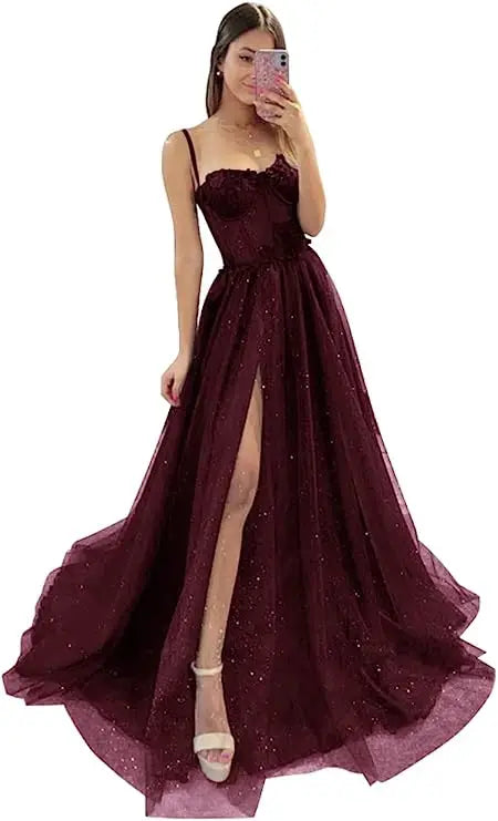 Shiny Tulle Evening Dress 2023 Sexy Black VNeck