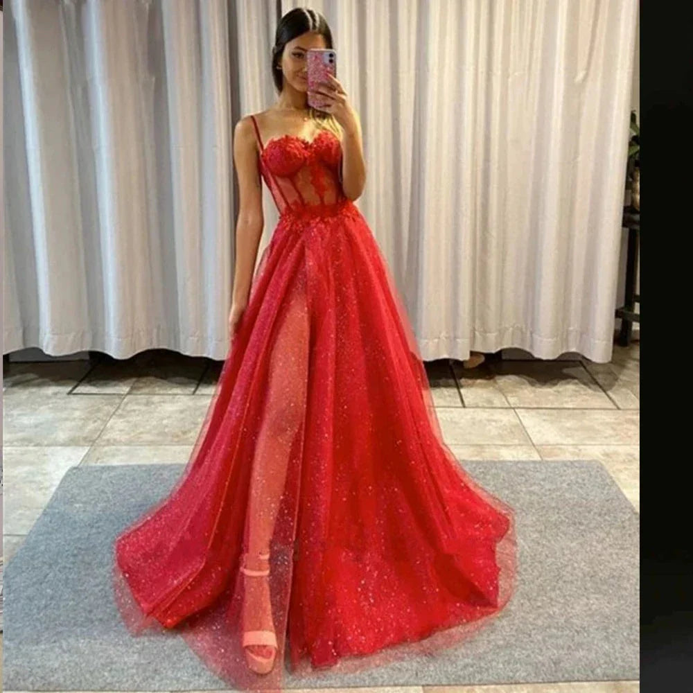 Shiny Tulle Evening Dress 2023 Sexy Black VNeck