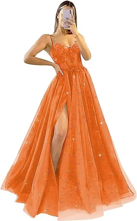 Shiny Tulle Evening Dress 2023 Sexy Black VNeck