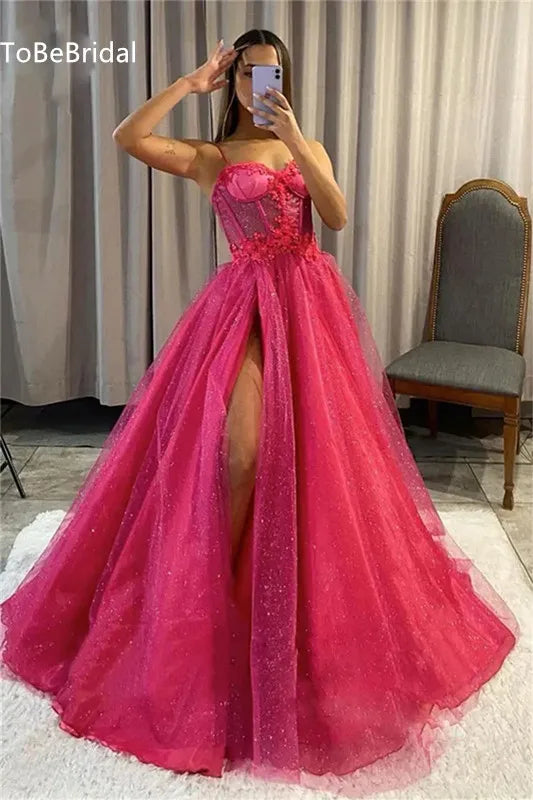 Shiny Tulle Evening Dress 2023 Sexy Black VNeck