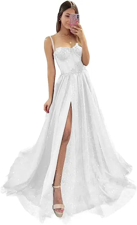 Shiny Tulle Evening Dress 2023 Sexy Black VNeck