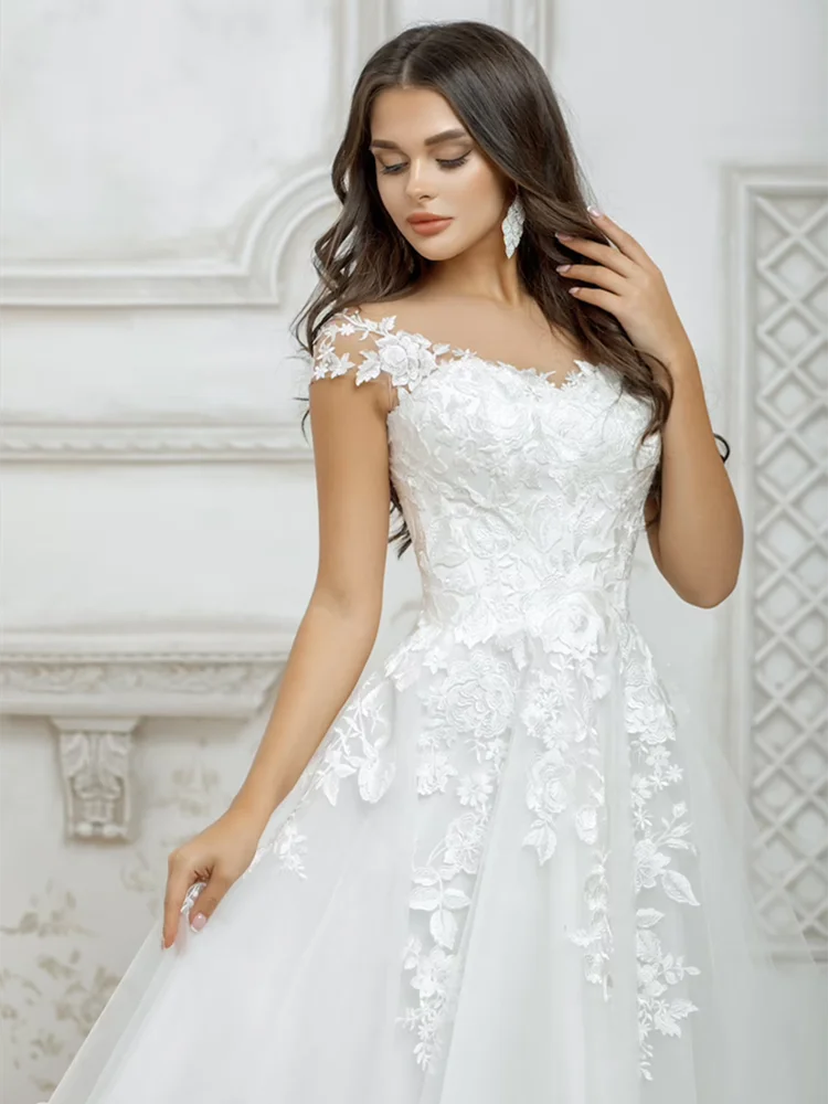 Short Wedding Dresses 2021 White For Women Cap Sleeve Lace Appliques Boho Bridal Gown Princess Cute Robe De Mariée Illusion