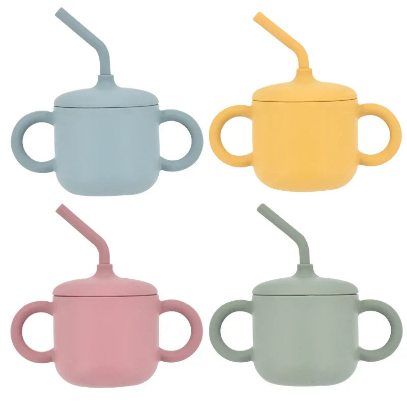 Silicone Baby Feeding Straw Cup Kids Learning Big