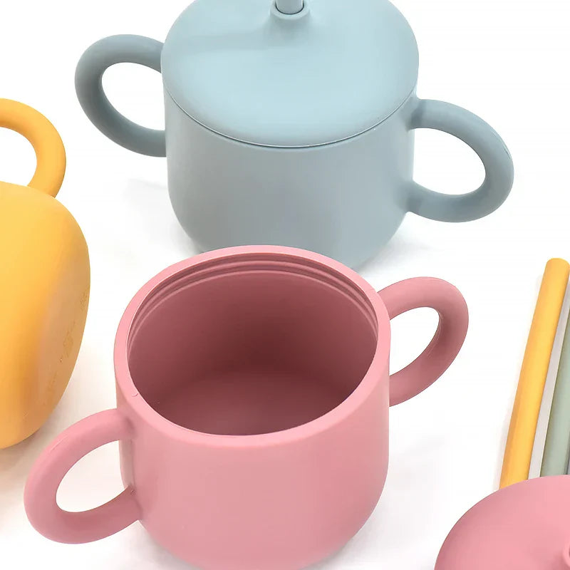 Silicone Baby Feeding Straw Cup Kids Learning Big