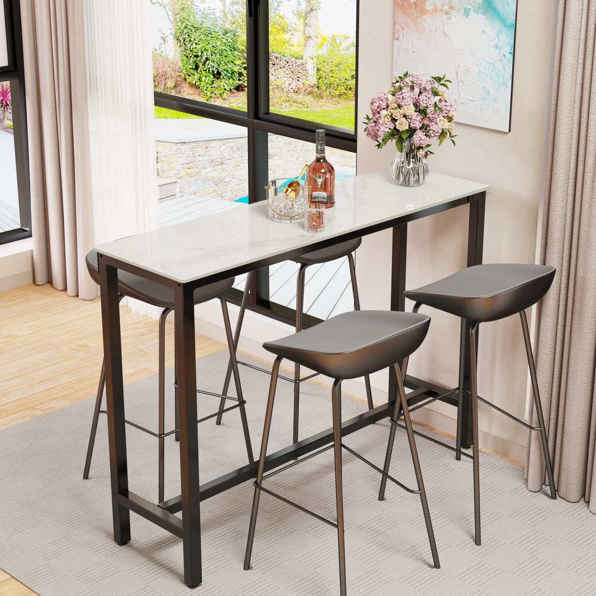 Sintered Stone Bar Table White Rectangle Counter Height