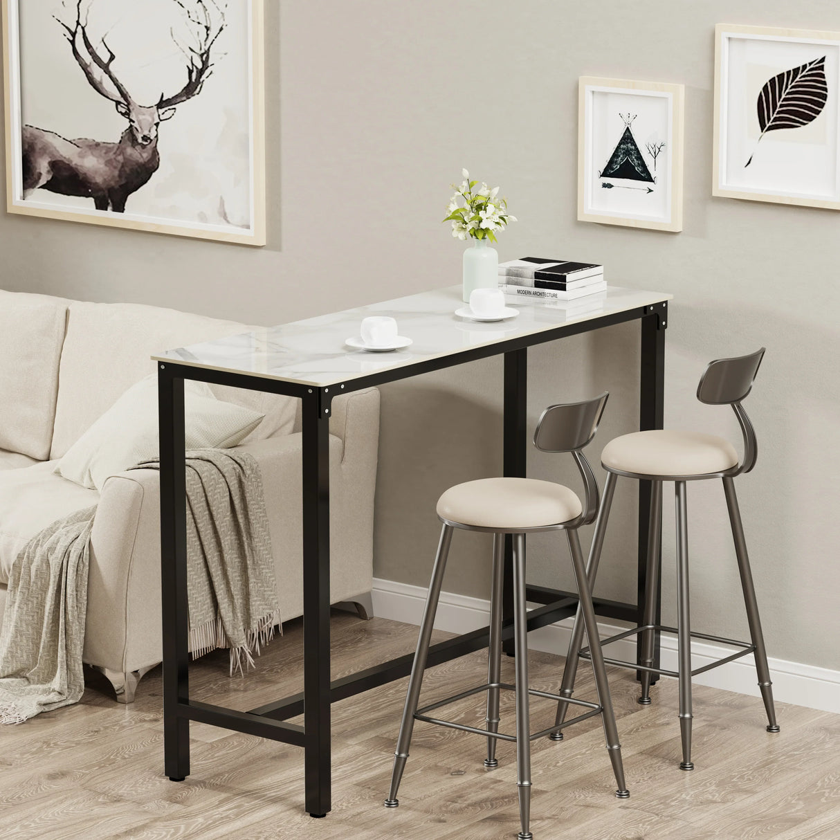 Sintered Stone Bar Table White Rectangle Counter Height