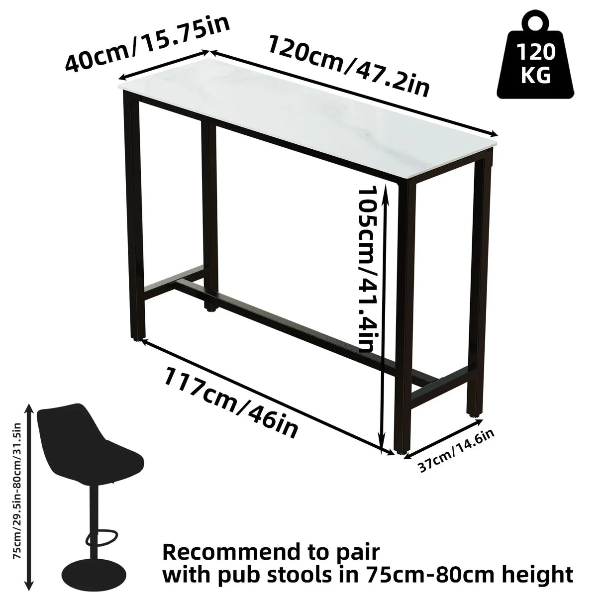 Sintered Stone Bar Table White Rectangle Counter Height