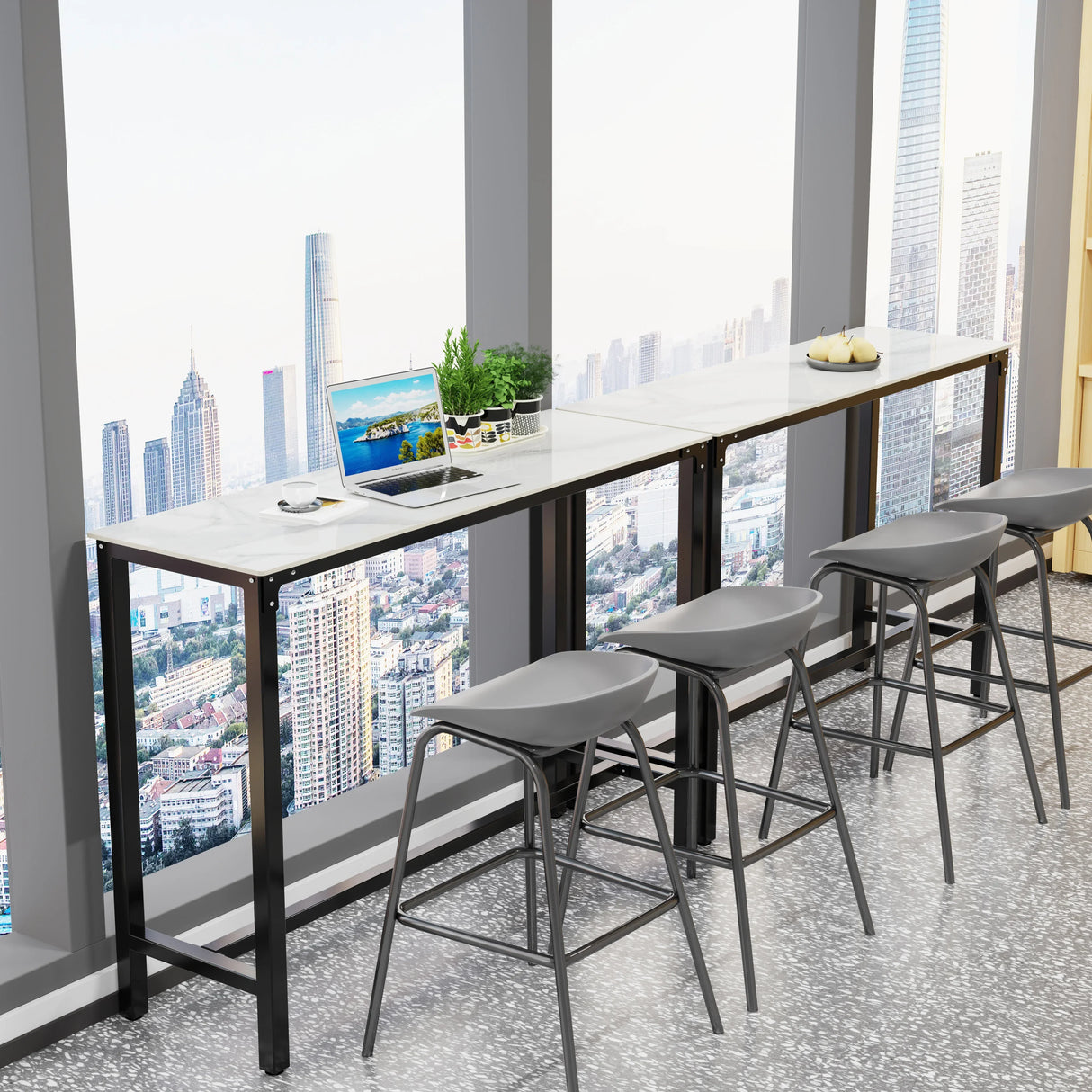 Sintered Stone Bar Table White Rectangle Counter Height
