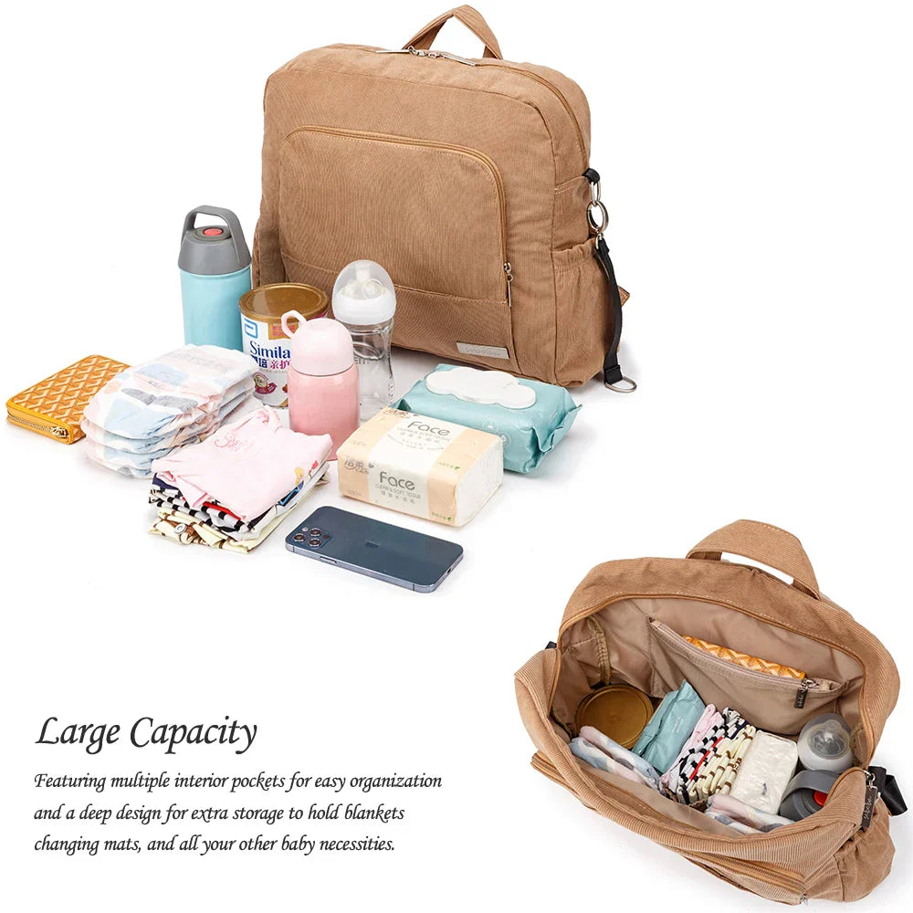 Soboba Corduroy Diaper Backpack for Mom Large Capacity