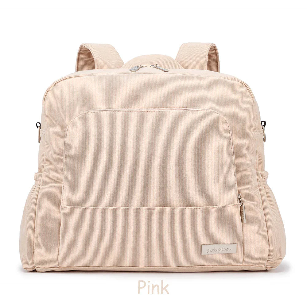 Soboba Corduroy Diaper Backpack for Mom Large Capacity