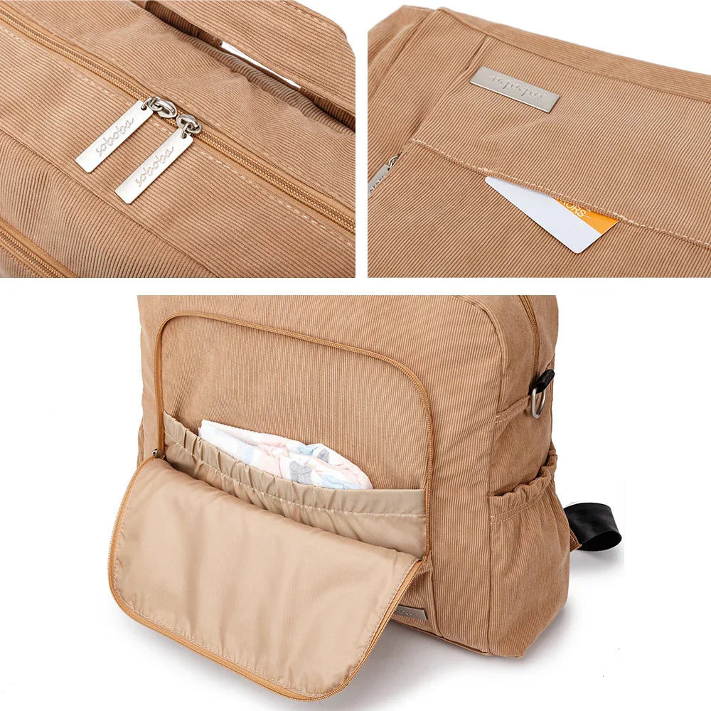 Soboba Corduroy Diaper Backpack for Mom Large Capacity