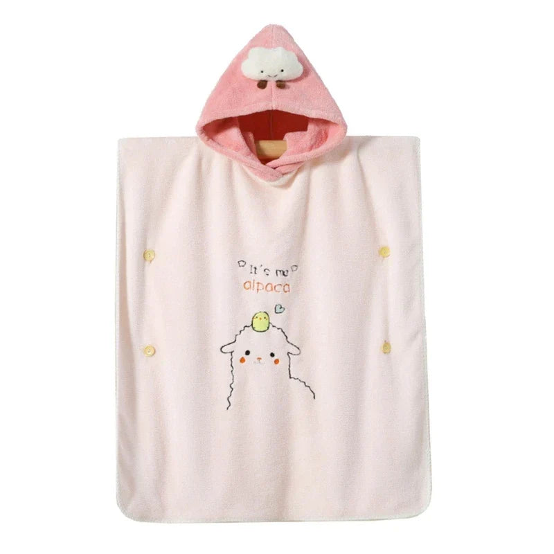 Soft Coral Fleece Baby Bath Towel Cartoon Hooded