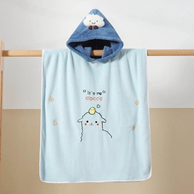 Soft Coral Fleece Baby Bath Towel Cartoon Hooded