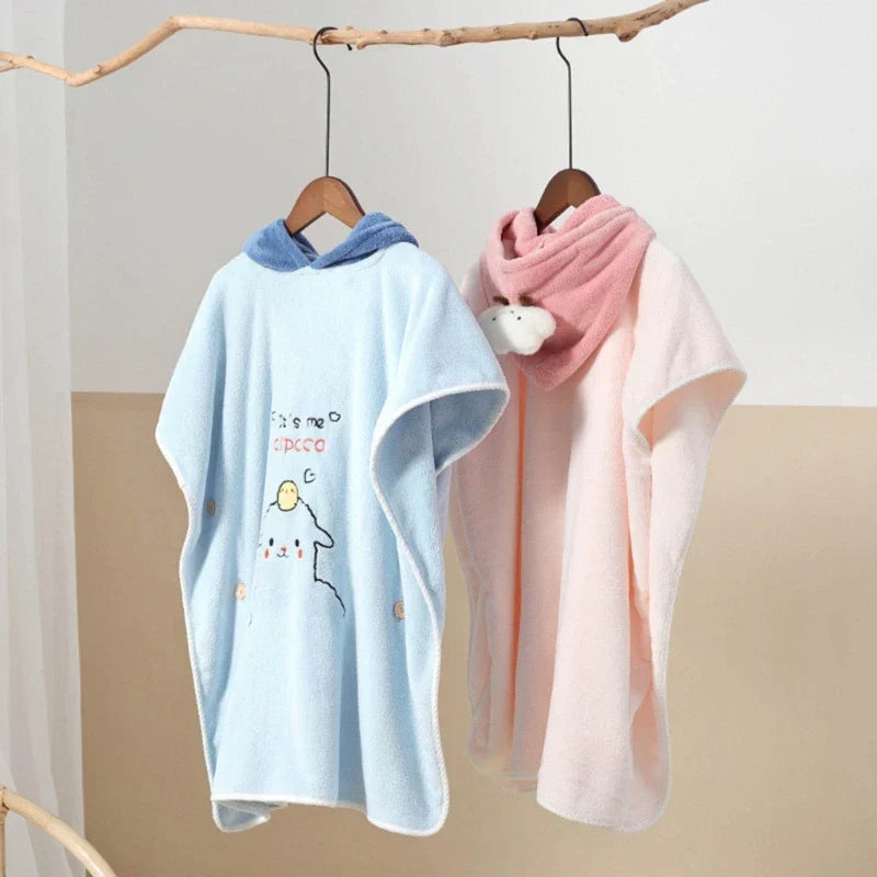 Soft Coral Fleece Baby Bath Towel Cartoon Hooded