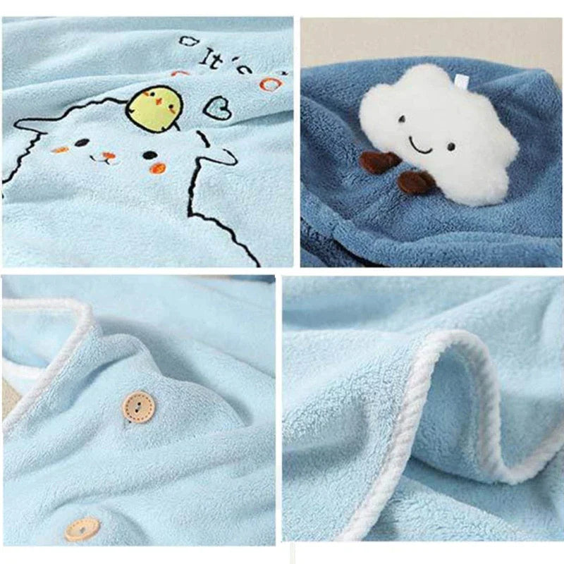 Soft Coral Fleece Baby Bath Towel Cartoon Hooded