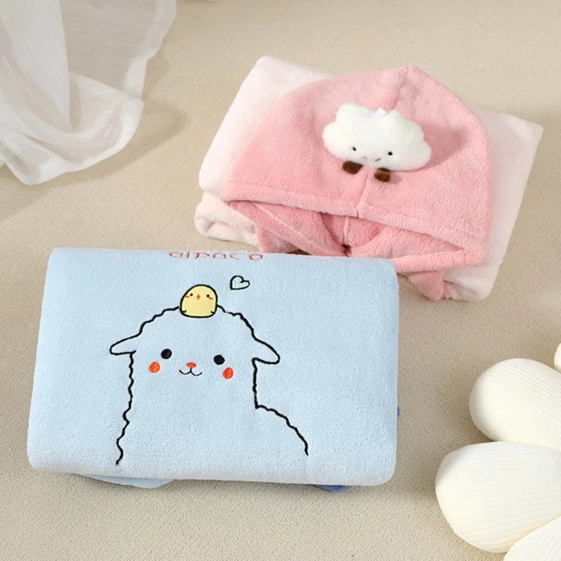 Soft Coral Fleece Baby Bath Towel Cartoon Hooded