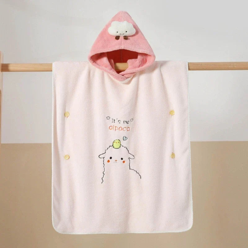 Soft Coral Fleece Baby Bath Towel Cartoon Hooded