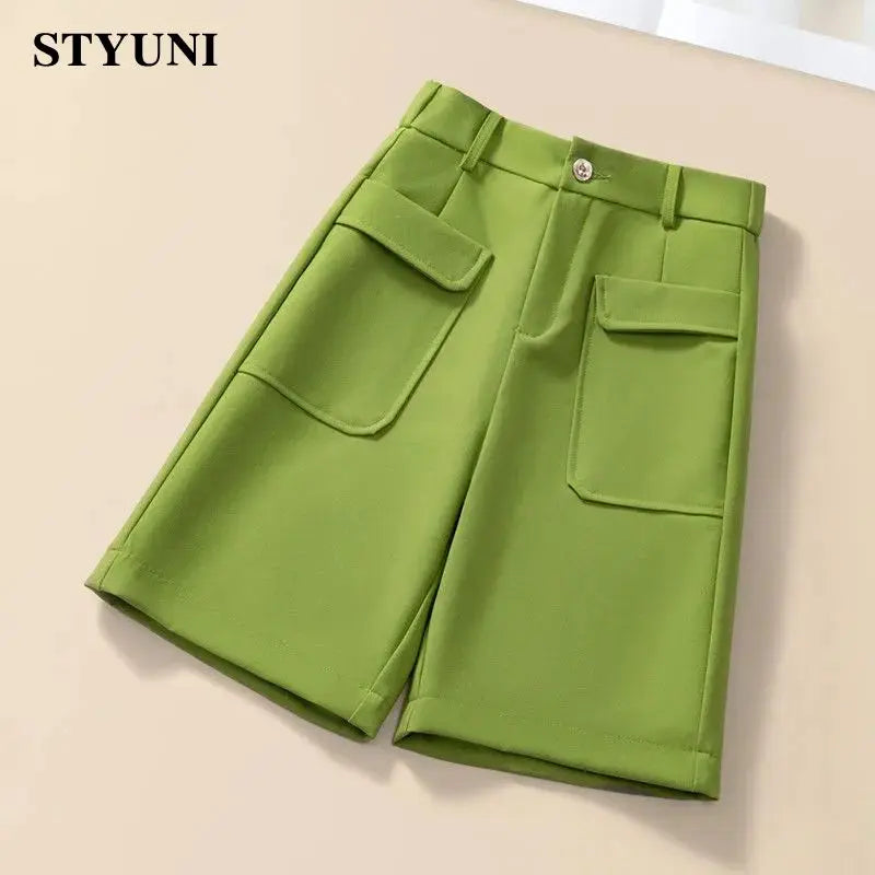 Solid Casual Straight Wide-Leg Korean Fashion Women's Shorts