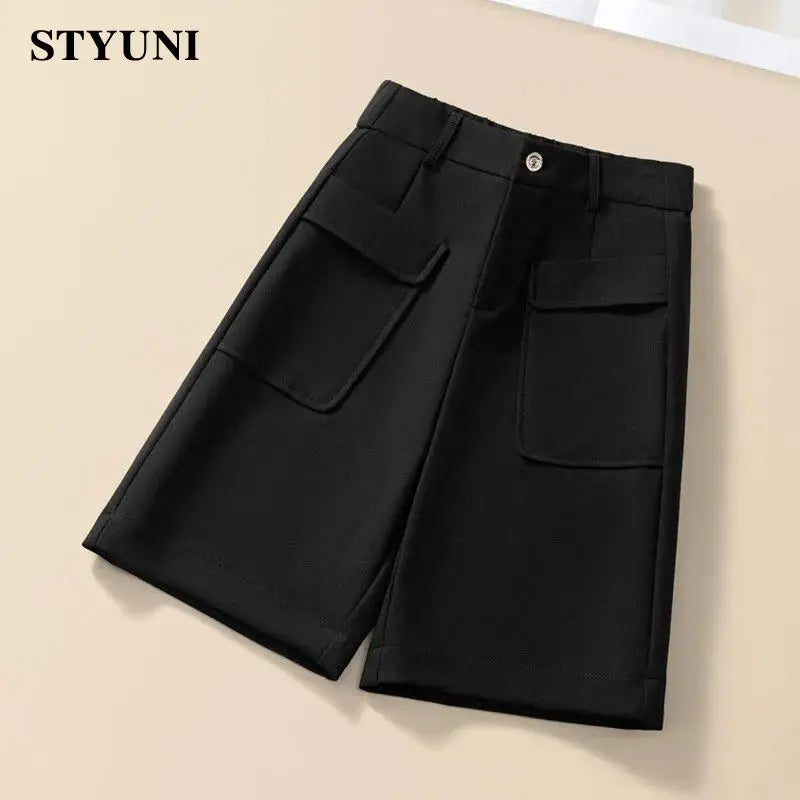 Solid Casual Straight Wide-Leg Korean Fashion Women's Shorts