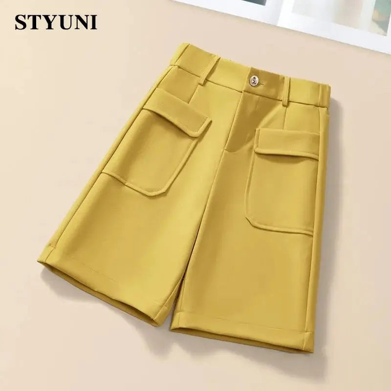 Solid Casual Straight Wide-Leg Korean Fashion Women's Shorts