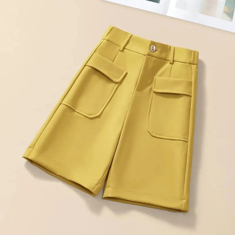 Solid Casual Straight Wide-Leg Korean Fashion Women's Shorts