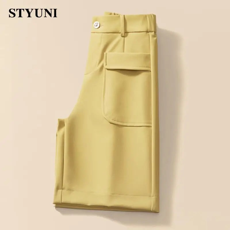 Solid Casual Straight Wide-Leg Korean Fashion Women's Shorts