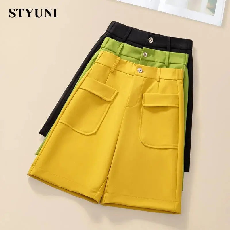 Solid Casual Straight Wide-Leg Korean Fashion Women's Shorts